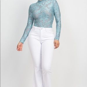 Embroidered Mock Neck Keyhole Bodysuit
